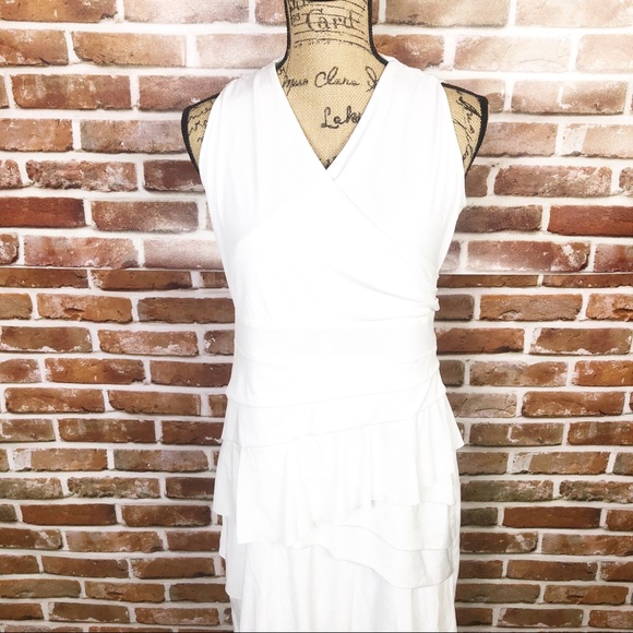New York & Company Dresses & Skirts - New York & Company White Ruffle V Neck Dress Sz L